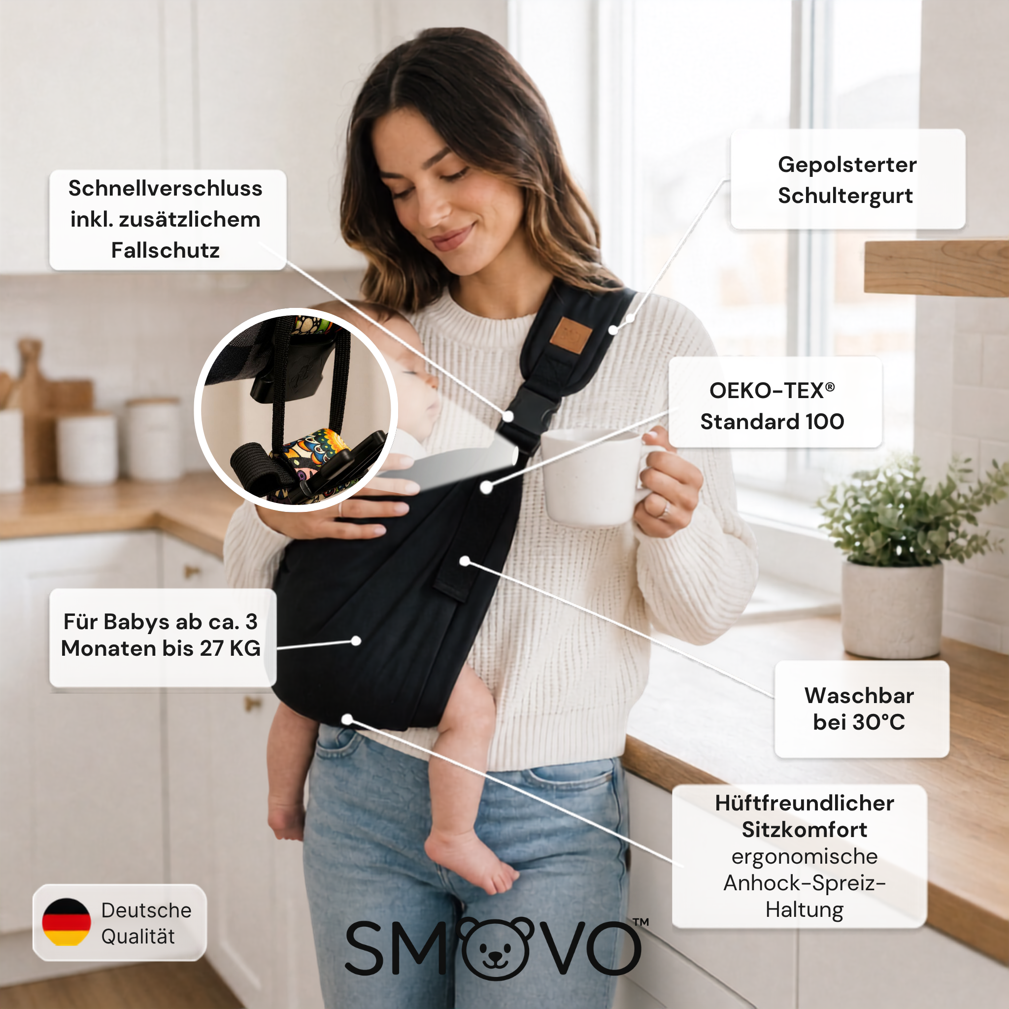 SMOVO Carry – Baby Tragetuch | Seitliche Babytrage