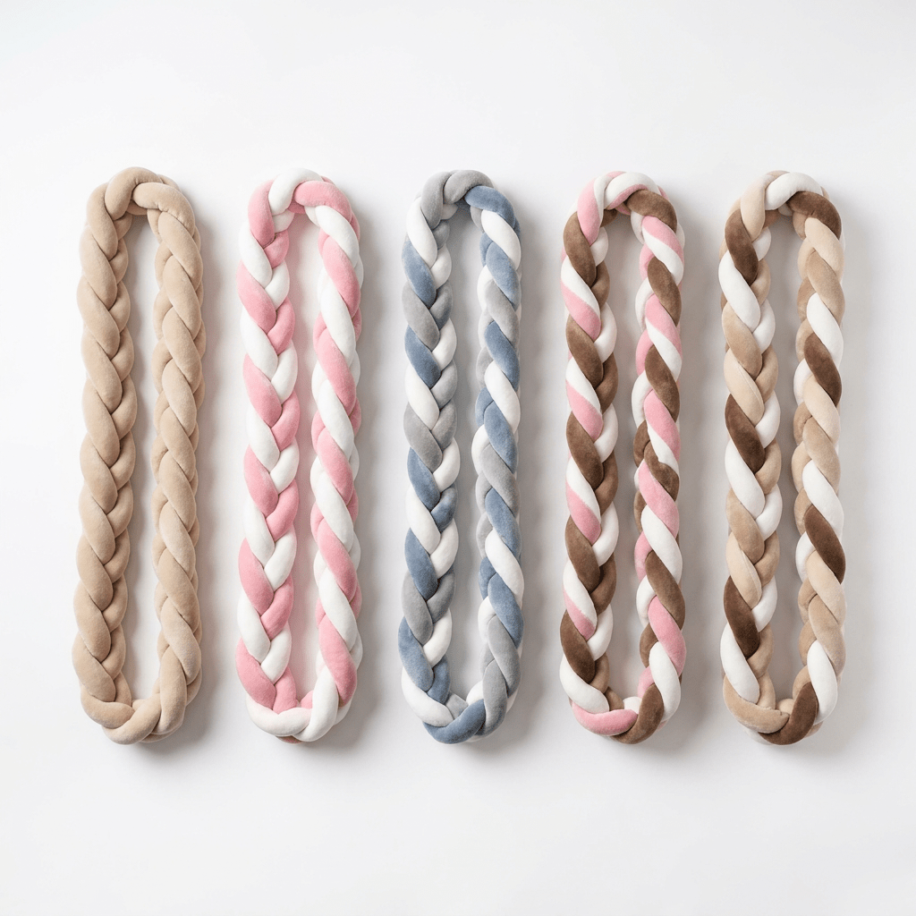 SMOVO Braid Bettumrandung in Beige/Weiß/Braun – 
dreifarbig geflochtener Babybett Bumper, 
zeitlos & geschlechtsneutral