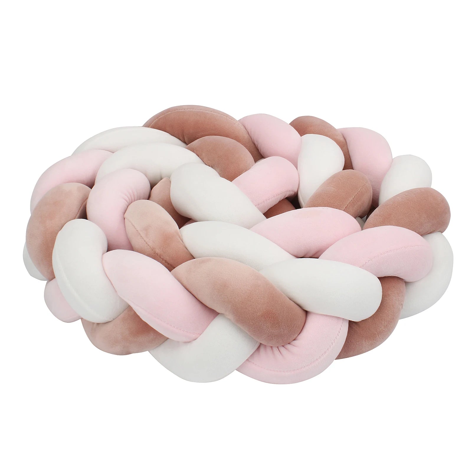 SMOVO Braid Bettumrandung in Rosa/Weiß/Braun – 
dreifarbig geflochtener Babybett Bumper, 
warm & feminin für Mädchen Zimmer