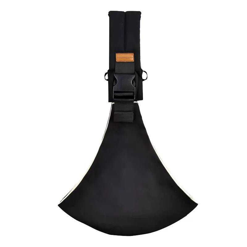 SMOVO Carry Baby Tragetuch in Schwarz – Produktansicht 
mit verstellbarem Schulterriemen und Schnalle