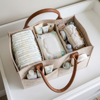 MOVO Nest Wickel Organizer von oben – alle 9 Fächer 
voll bestückt mit Windeln, Feuchttüchern und Baby Essentials