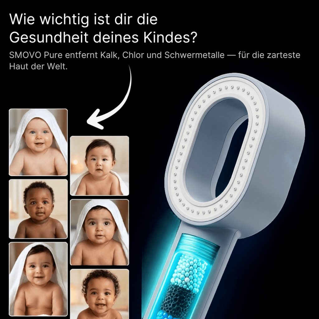 Wie wichtig ist dir die Gesundheit deines Babys? – SMOVO Pure Duschkopf mit Aktivkohlefilter schützt vor Kalk, Chlor und Schwermetallen im Leitungswasser